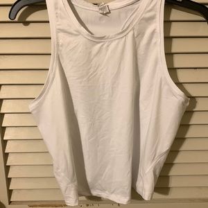yogalicious white crop razorback workout tank.